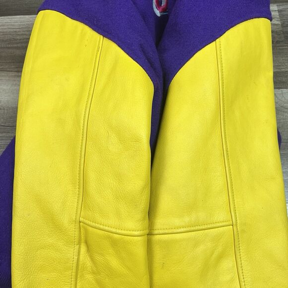 VTG Gold Rush Motorsports Varsity Wool Leather Jacket Purple Gold Sz XL - Picture 11 of 15